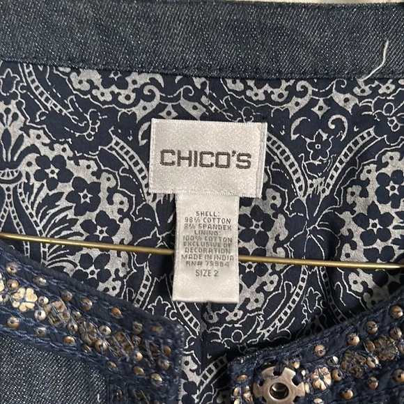 Chicos Denim Embellished Jacket Size 2 - Picture 2 of 4